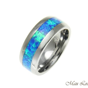 Tungsteno 8mm anillo de la banda de boda unisex azul ópalo incrustación confort tamaño 6-14