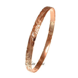 925 Silver Rose Pink Gold Plated Hawaiian Scroll Honu Turtle 6mm Bangle Size 7-9
