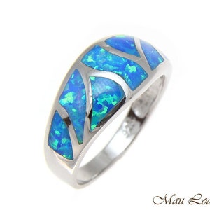 925 Sterling Silver Rhodium Women Men Blue Opal Ring Size 5-10