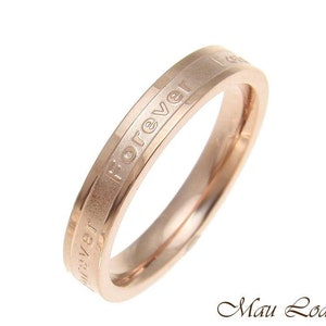 Anillo de acero inoxidable alianza para siempre 3.5mm rosa rosa oro chapado tamaño 3-10
