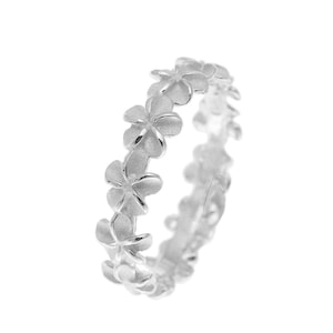 925 Sterling Silver Hawaiian Plumeria Flower Lei Ring #3-10