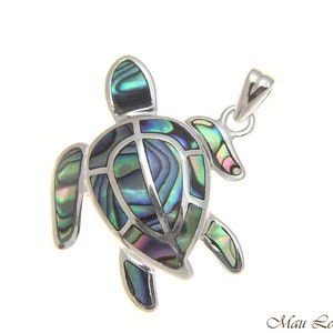 925 Sterling Silver Hawaiian Honu Sea Turtle Abalone Paua Shell Pendant image 2