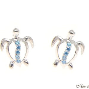 925 Sterling Silver Blue Topaz Hawaiian Honu Turtle Post Stud Earrings