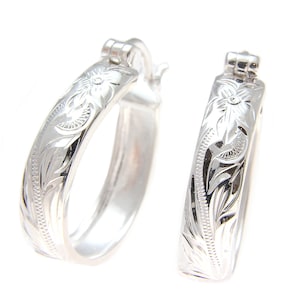 925 sterling silver 2 tone yellow or pink gold plated Hawaiian plumeria flower scroll oval 20mm hoop earrings