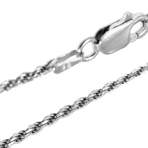 Sterling Silver 925 Rhodium Diamond Cut Italian 1.5mm Rope Chain Necklace 16-24&quot;