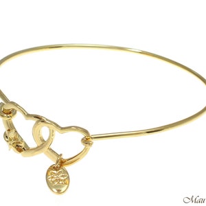 Yellow Gold Plated on Brass Hawaiian Plumeria Flower Heart Open Bangle Bracelet