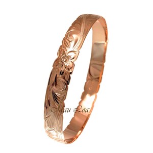 925 Sterling Silver Rose Gold Plated Hawaiian Scroll Plumeria 10mm Bangle Size 7-9