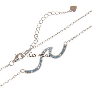 925 Sterling Silver Hawaiian Ocean Wave Blue Topaz Collana Catena inclusa 16+2"