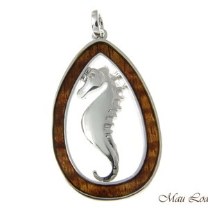 Koa Holz Hawaiian Teardrop Plain Seahorse Rhodium Silber vergoldet Messing Anhänger