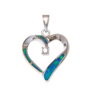 925 Sterling Silver Hawaiian Heart Opal CZ Pendant Charm