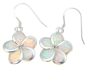 RHODIUM PLATED SILVER 925 HAWAIIAN OPEN PLUMERIA LEVERBACK