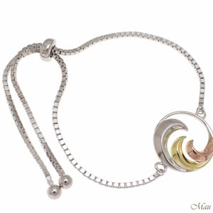 Silver 925 Tricolor Hawaiian Ocean Wave Sliding Bead Chain Adjustable Bracelet