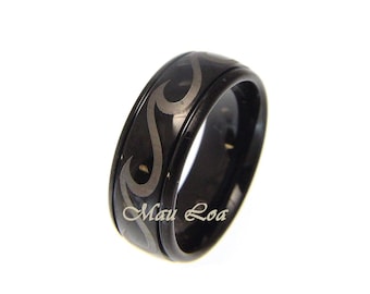 Tungsten Black 8mm Hawaiian Ocean Wave Ring Comfort Fit Size 5-14