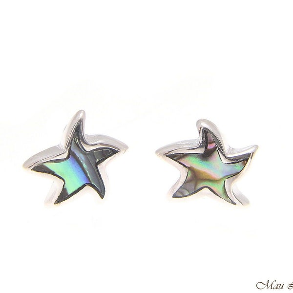 925 Sterling Silver Hawaiian Starfish Sea Star Abalone Shell Paua Post Earrings