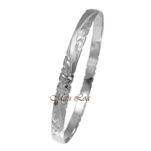 925 Silver Hawaiian Scroll Plumeria 6mm Cut Out Edge Bangle Size 7-9