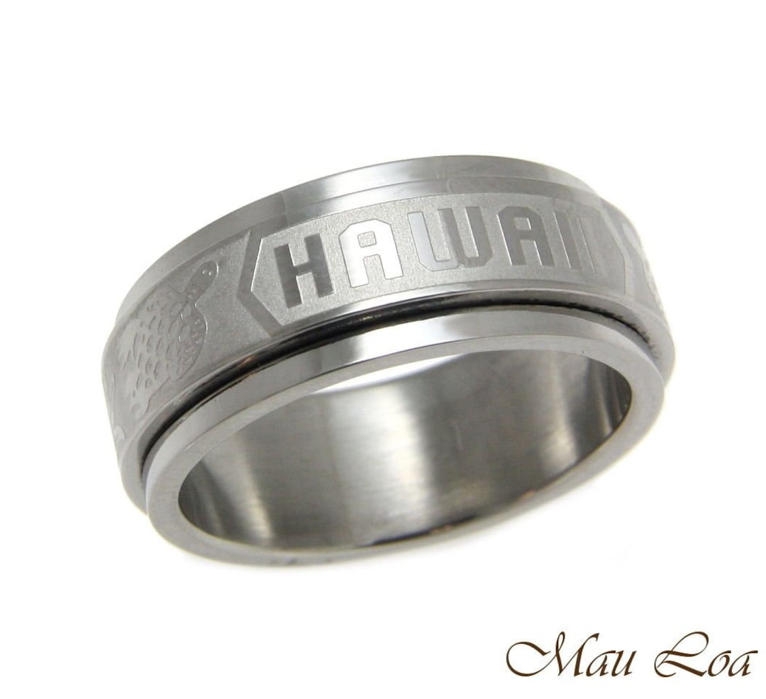 Stainless Steel Spinner Ring Band 8mm Hawaiian Turtle Honu Hawaii