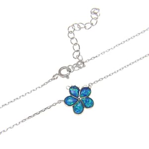 925 Silver Hawaiian Plumeria Flower Blue Opal Necklace Chain Included 18&quot;+2&quot;