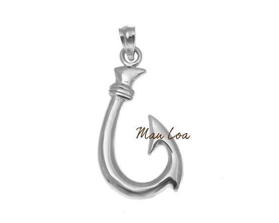 SOLID 14K PINK ROSE GOLD 2 SIDED SHINY HAWAIIAN FISH HOOK CHARM PENDANT  13.50MM