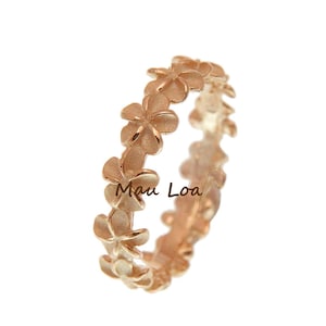925 Sterling Silver Pink Rose Gold Plated Hawaiian Plumeria Flower Lei Ring #3-10