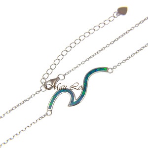925 Sterling Silver Hawaiian Ocean Wave Blue Opal Necklace Chain inclusa 16"+2"