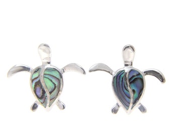 925 Sterling Silver Hawaiian Honu Sea Turtle Abalone Shell Paua Post Earrings