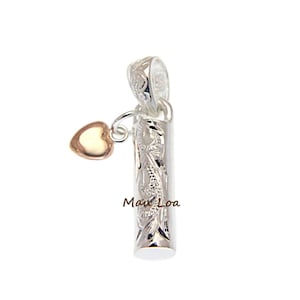 925 Sterling Silver Hawaiian Scroll Aloha Tube Pink Rose Gold Plated Heart Pendant