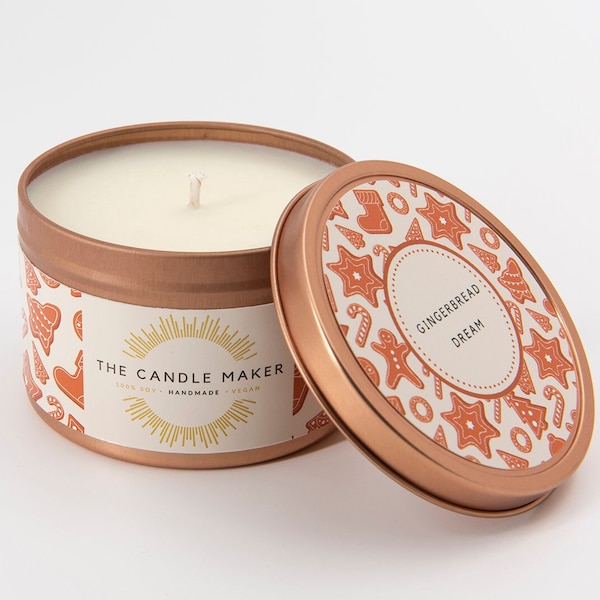 Handmade Gingerbread Dream Candle (Gingerbread Scented) - 100% Soy Wax - Vegan - Cruelty Free - 100g or 200g Rose Gold or Silver