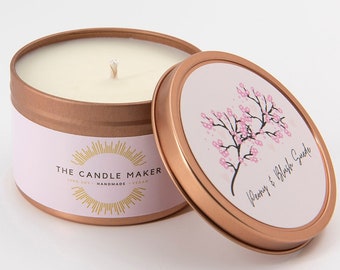 Handmade Peony & Blush Suede Scented 100% Soy Wax Candle - Vegan - Cruelty Free - Available in 100g or 200g Silver or Rose Gold