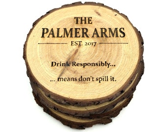 Personalised Rustic Wood Coasters | Wood Slice Coaster | Beer mat | Rustic Coasters | Barware