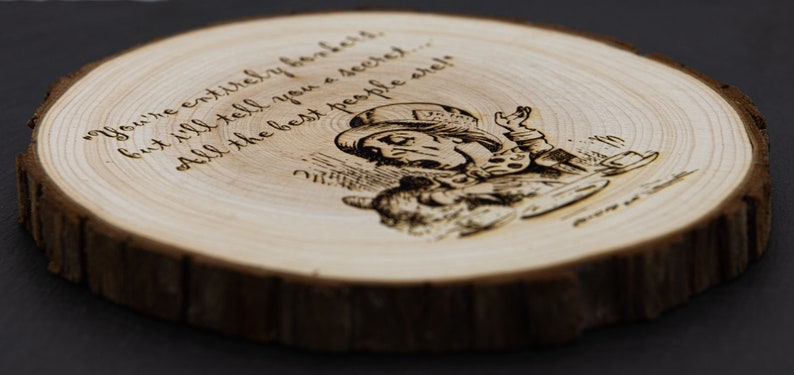 Mad Hatter Bonkers Sign Laser Engraved Rustic Natural Wood Alice in Wonderland Lewis Caroll Wonderland Quote image 2