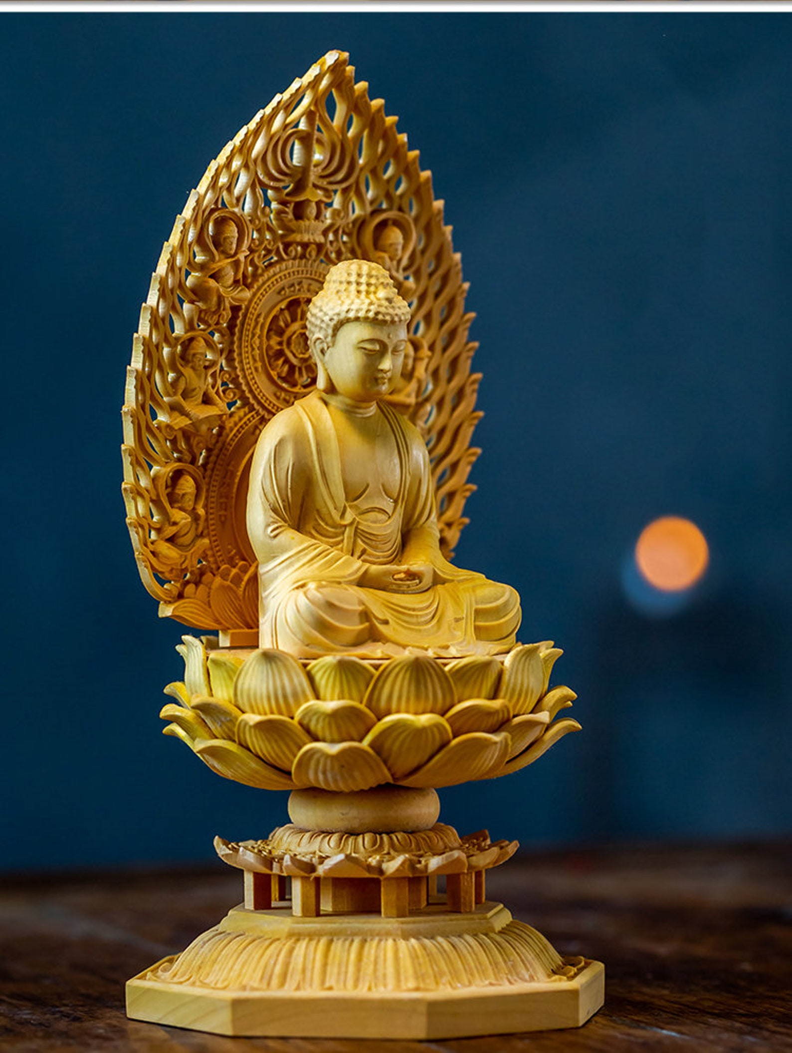 Hand Carved Solid Wood Buddha Statue Bodhisattva Buddhism Etsy