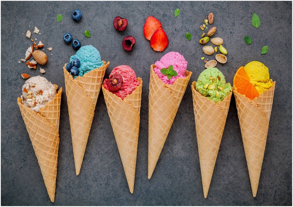Ice Cream Fruit Cones Food Sweet Desserts Kitchen Colourful Etsy