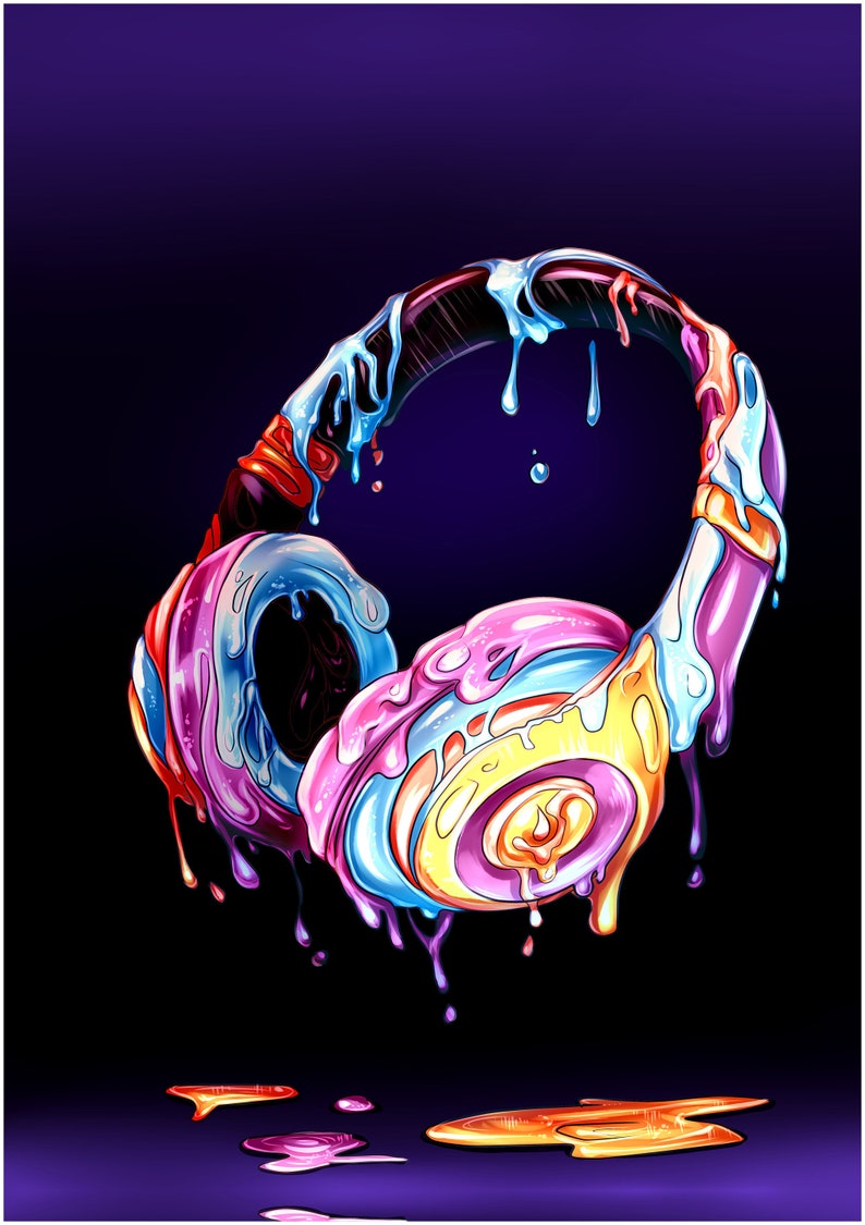 Cool Headphones Music Dripping Paint Contemporary Modern Home Etsy