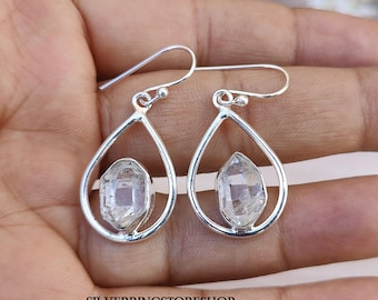 Handmade Herkimer Diamond Earrings: Raw Gemstone, Sterling Silver