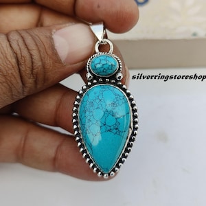 Handgemaakte sterlingzilveren turkoois hanger: boho statement sieraden