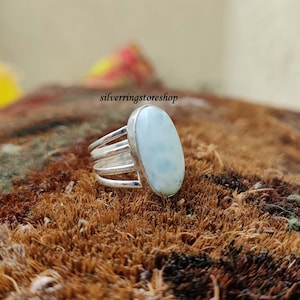 Larimar stone ring, 925 Sterling silver ring, Statement ring, Wedding ring, Designer ring, Fidget ring, Band ring, Peace ring, Gift For Her,