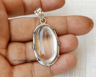 Natürlicher Kristallstein klar transparent 925 Sterling Silber, Statement Schmuck, handgemachte Anhänger, Edelstein Anhänger, für Frauen Schmuck