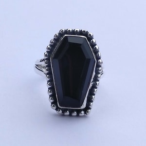Coffin Ring, Black Onyx Gemstone Coffin Ring, Solid 925 Sterling Silver Ring, Handmade Ring, Gift For Her Ring, Women Ring, Gift Ring,