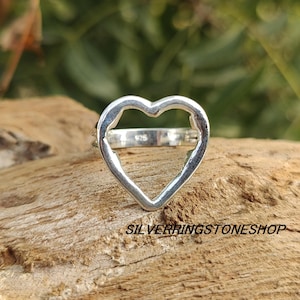 Sterling Silver Heart Ring: Minimalist Boho Jewelry