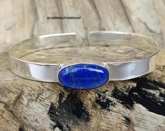 Lapis Lazuli Armreif, 925 Sterling Silber Armreif, handgemachter Armreif, Statement Armreif, Lapis Lazuli Edelstein, Frauen Armreif, Geschenk für sie, ///