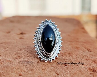 Black Onyx Ring, 925 Silver Ring, Gemstone Ring, Bnad Ring, Women Ring, Meditation Ring, Onyx Ring, Birthstone Ring, Promise Ring,Gift Ring