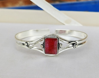 Handmade Ruby Bangle: Adjustable 925 Sterling Silver Boho Jewelry