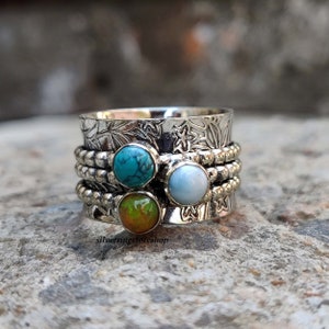Larimar Ring, 925 Silver Ring, Opal Ring, Spinner Ring, Handmade Ring, Turquoise Ring, Anxiety Ring, Fitget Ring, Women Ring, Gift For Her,