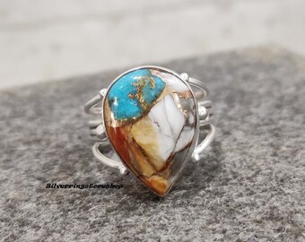 Oyster Ring, 925 Silver Ring, Oyster Pear Ring, Gemstone Oyster Ring,Handmade Ring, Pear Stone Ring,Beautiful Ring, Women Ring, Gift For Her
