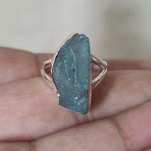 Raw Aquamarine Ring: Handmade 925 Sterling Silver Statement Jewelry
