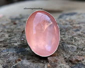 Rose quartz ring, 925 Sterling Silver ring, Pink Quartz ring, Handmade ring, Natural Quartz, Statement ring, Beautiful ring, Gift For Har,