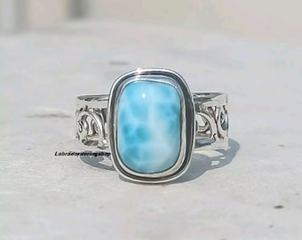 Larimar Ring, 925 Silver Ring, Natural Larimar Ring, Women Ring, Worry Ring, Fidget Ring, Silver Jewelry, Band Ring, Boho Ring,Gift For Her,