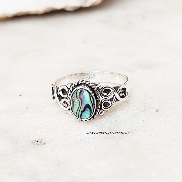 Abalone Shell Ring, 925 Sterling Silver Ring, Handmade Ring, Silver Women Ring, Gemstone Ring, Boho Ring, Silver Jewelry Ring, Gift For Her,