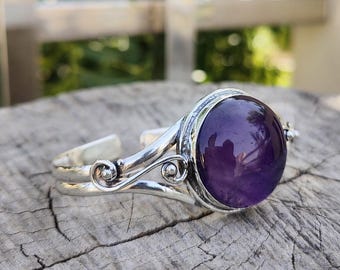Amethyst Bangle, 925 Sterling Silver, Gemstone, Handmade, Women, Wedding, Jewelry, Cuff Bangle, Valentine's Day Gift