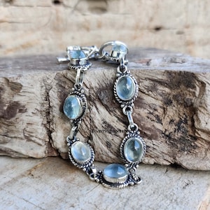 Aquamarine Bracelet, 925 Sterling silver Bracelet, Boho bracelet, Gemstone bracelet, Silver Women bracelet, Statement bracelet, Gift For Her